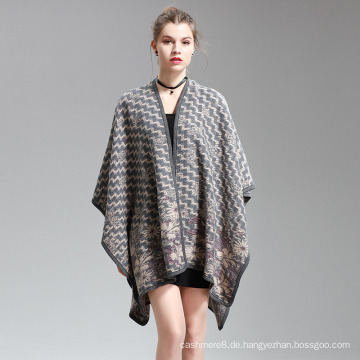 Womens Cashmere fühlen Welle Printing Fancy Cape Stola Poncho Schal (SP295)